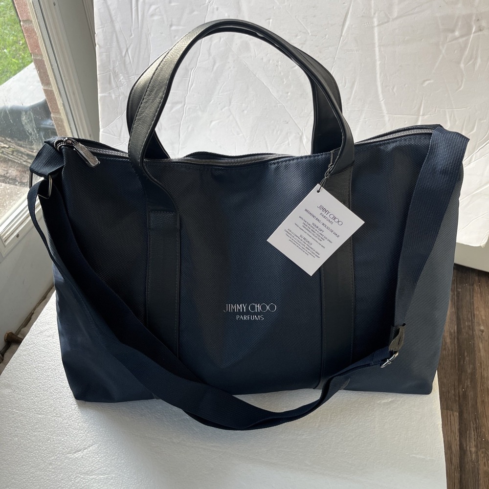 Jimmy Choo Parfums Navy Duffle Weekender Bag W/ Shoulder Strap Travel Tote New - Picture 2 of 16